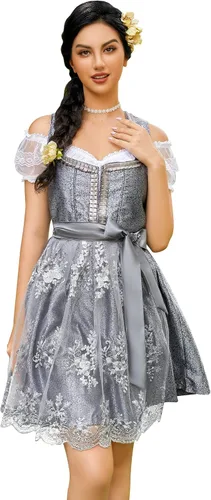 Vista 7 de GloryStar Vestido de cerveza de tirolesa alemana para mujer, disfraz de 3 piezas para el festival de carnaval bávaro del Oktoberfest 2 piezas - azul