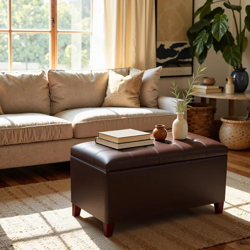 Vista 4 de Joveco Banco Otomán de Almacenamiento, 33 Pulgadas de Cuero Sintético Rectangular con Capitoné, Taburete para los Pies al Pie de la Cama