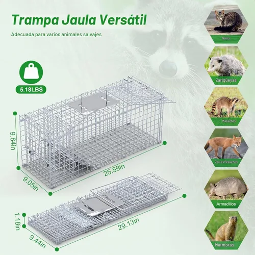 Vista 2 de Trampa de jaula de animales vivos de 26 pulgadas, trampas plegables