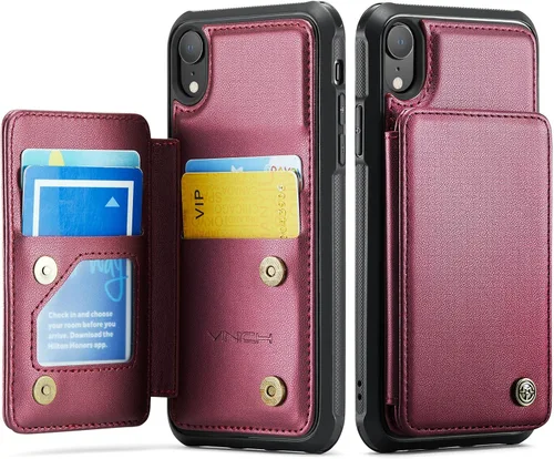 Vista 99 de Vinich for iPhone XR Wallet Case with Card Holder, Black RFID Blocking Credit Slots, Kickstand, Shockproof Flip Phone Cover, PU Leather, Double