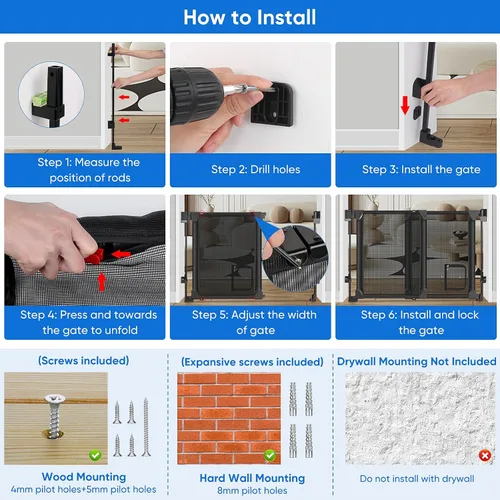 Vista 8 de Puerta mejorada de 28-43 pulgadas sin barra inferior para bebé/perro para uso en casa, escaleras, puertas Heavy-duty Hardware Mount Dog Gate with