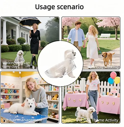 Vista 5 de Poncho de lluvia transparente para perros pequeños y medianos, impermeable pesado con agujero oculto para la correa y broches ajustables, capa