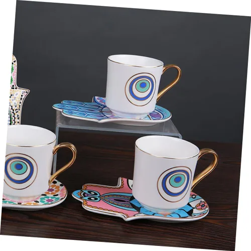 Vista 8 de Turkish Ceramic Coffee Cup and Saucer Set 120ml Retro Coffee Mug Household Tea Cup with Evil Eye Pattern for Afternoon Tea and Home Use