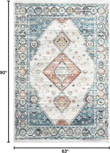 Vista 2 de Abani Alfombra envejecida de 5 pies 3 pulgadas x 7 pies 6 pulgadas (5 x 8), estilo antiguo, no desprende pelusa, alfombra de área de diamante natural