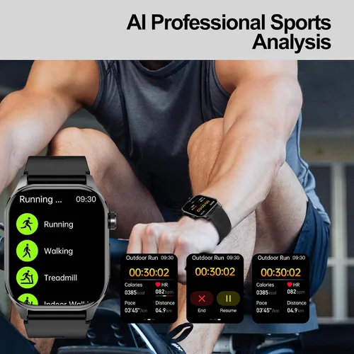 Vista 6 de Reloj inteligente para hombres y mujeres, pantalla AMOLED a color de 2.04 pulgadas, frecuencia cardíaca 24/7, oxígeno en sangre, presión arterial