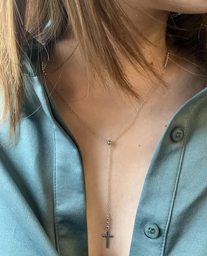 Vista 8 de Delicado collar de plata de ley con cruz en forma de Y, collar de gota minimalista para mujer, regalo para ella