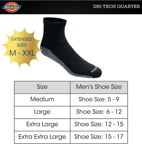 Vista 3 de Dickies Men's Dri-tech Moisture Control Quarter Socks Multipack