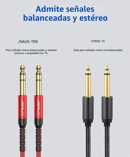 Vista 3 de JSAUX Cable de guitarra de 10 pies para guitarra eléctrica/mandolina/bajo rojo Recto-Rojo