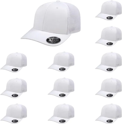 Vista 58 de Cap America i8502 Flexfit 110 Premium - Gorra de camionero de perfil medio con 6 paneles de malla trasera con protección UV y cierre ajustable