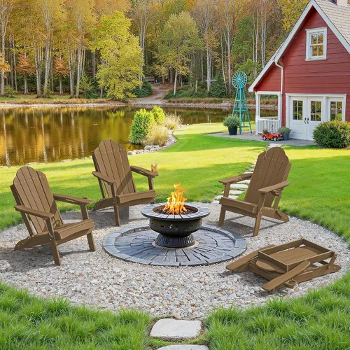 Vista 8 de LUE BONA - Silla plegable Adirondack, portavasos, juego de 4, color negro