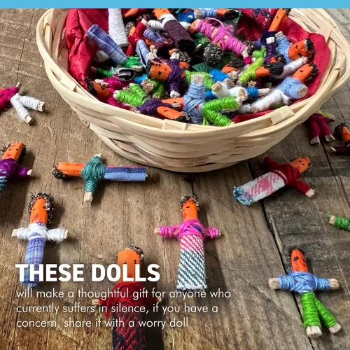 Vista 3 de Thorness Cesta de 72 mini muñecas guatemaltecas hechas a mano para niñas y niños - Muñecas de ansiedad