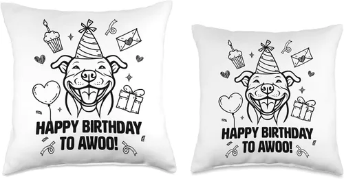 Vista 3 de Happy Birthday to Awoo! Sweet American Bully Has Birthday Throw Pillow