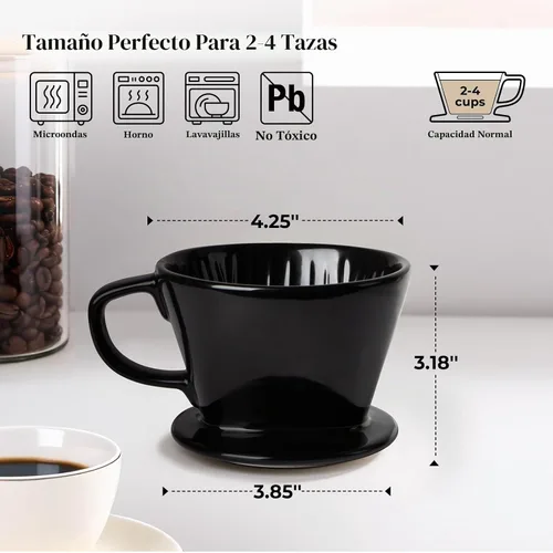 Vista 2 de DOWAN Cafetera vertida, gotero no eléctrico para verter sobre café, cafetera manual, tazas individuales, accesorios de preparación lenta de Negro