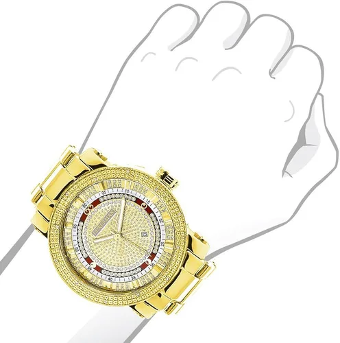 Vista 3 de LUXURMAN Reloj único grande de diamantes para hombre, chapado en oro amarillo de 18 quilates por 0.12 quilates de diamantes, Movimiento de cuarzo