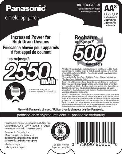 Vista 3 de Eneloop Panasonic pro AA - Baterías de alta capacidad (paquete de 8) y cargador profesional avanzado