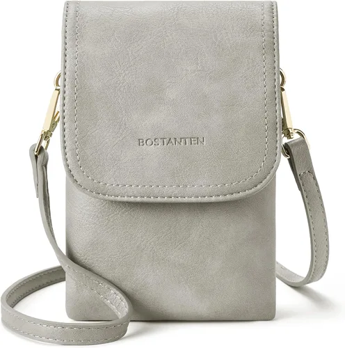 Vista 13 de Bolso bandolera pequeño de piel vegana BOSTANTEN para mujer, con diseño de cartera para celular, con correa ajustable A-01-retro Marrón