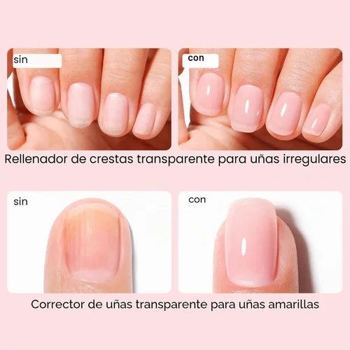 Vista 6 de GELLEN Capa base de esmalte de uñas transparente, secado rápido al aire, capa superior que no se limpia y capa base transparente teñida rosa natural