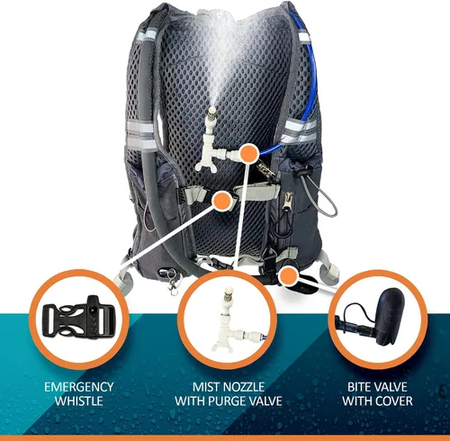 Vista 4 de Mochila de hidratación con depósito de 2 L, paquete de rociador personal integrado y bebida, enfriamiento manos libres para senderismo, ciclismo