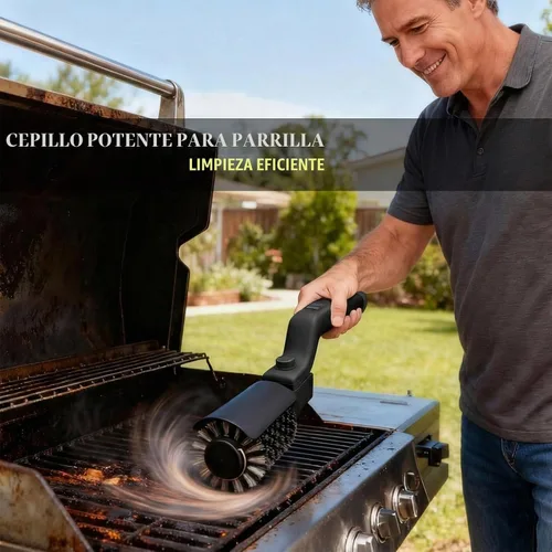 Vista 2 de Cepillo eléctrico inalámbrico para parrilla con ángulo ajustable, motor de potencia de 3 velocidades y cabezal de acero inoxidable, recargable Negro