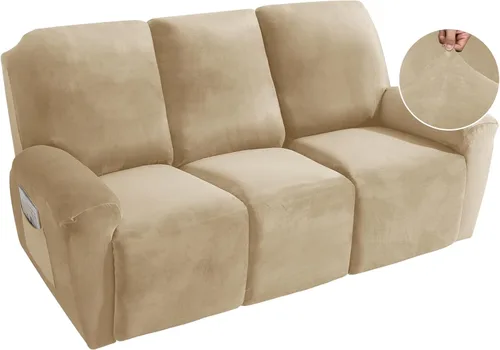 Vista 25 de MAXIJIN Funda reclinable de terciopelo de 4 piezas, funda elástica de felpa suave para silla reclinable, gruesa y suave, funda para silla Beige