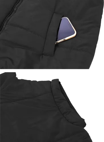 Vista 6 de APAFES Chaleco acolchado de invierno para mujer, ligero, cuello alto, manga corta, acolchado, con bolsillos