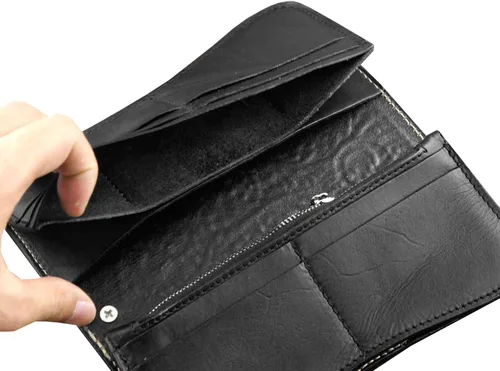 Vista 3 de Cartera larga de cuero con cadena de metal para hombre L69