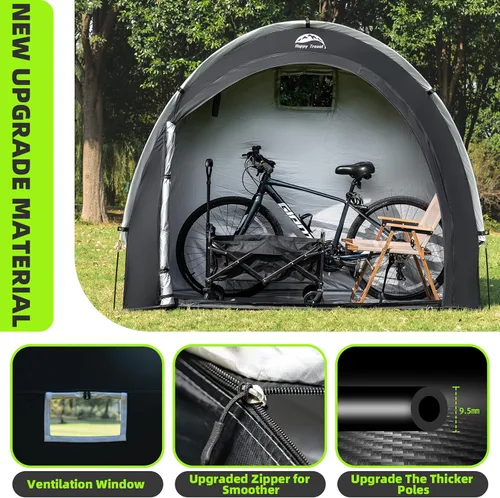 Vista 5 de Happy Travel Carpa Cobertizo de Almacenamiento de Bicicletas, Refugio Cubierta Impermeable para Bicicletas al Aire Libre con Ventana para 2/3/4/6