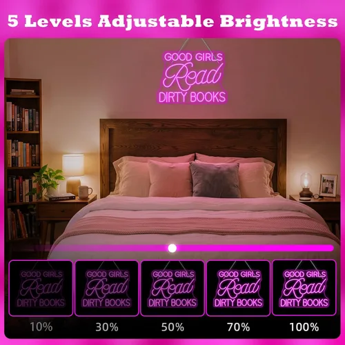 Vista 3 de Letrero LED de neón para decoración de pared, con texto en inglés "Good Girls Read Dirty Books", luz de neón regulable para el hogar, libro, fiesta