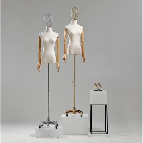 Vista 2 de Maniquí de forma de vestido femenino con ruedas universales, cuerpo de modelo, torso con brazos y cabeza desmontables para ferias de manualidades
