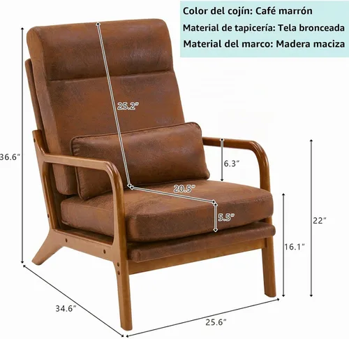 Vista 2 de JOYBASE Silla decorativa de salón, silla moderna de mediados de siglo, silla de respaldo alto, sillón con marco de madera, cómoda silla de lectura