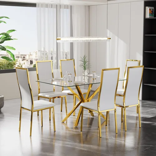 Vista 11 de Juego de 4 mesas de comedor de cristal negro, mesa de cocina minimalista moderna de 47 pulgadas con 4 sillas de comedor clásicas negras y plateadas