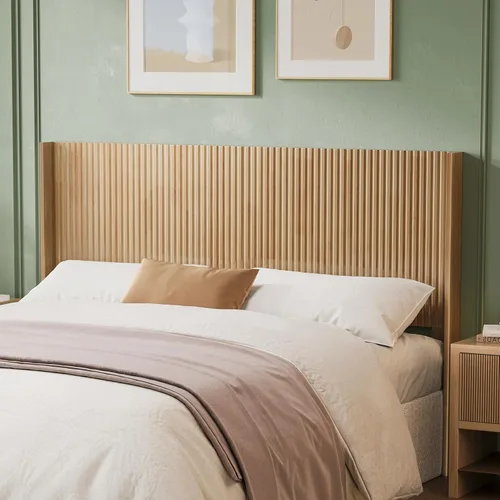 Vista 12 de Huatean Home Cabecera de Madera Queen de 64.6" de Ancho Solamente, Cabeceros Boho con Respaldo Alado Configuración Simple, Cabecera de Madera