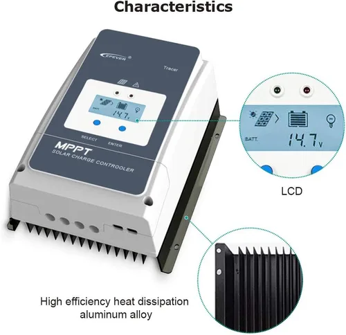 Vista 7 de EPEVER Controlador de carga solar MPPT 60A 12/24/36/48VDC Identificación automática del voltaje del sistema con medidor remoto MT52 y sensor