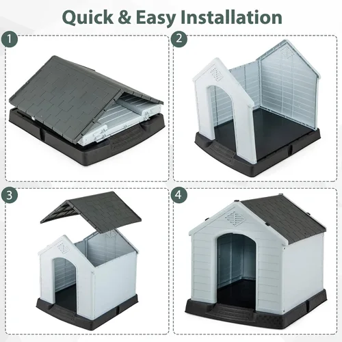 Vista 7 de Casa para perros pequeños, casas para perros para interiores y exteriores, con rejillas de ventilación y suelo elevado, 27.5 x 25.5 x 28 pulgadas