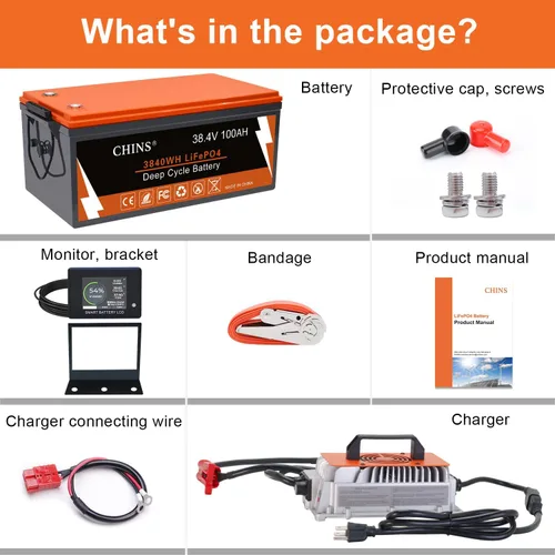 Vista 2 de CHINS 36V Batería Bluetooth LiFePO4 para carrito de golf, con BMS de 200A, incluye cargador de litio de 36V 25A y monitor, corriente máxima