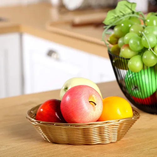 Vista 9 de 6 cestas para regalos, cestas ovales de almacenamiento de alimentos tejidas vacías pequeñas de 9 x 6 x 2.25 pulgadas con lazos coloridos y bolsas
