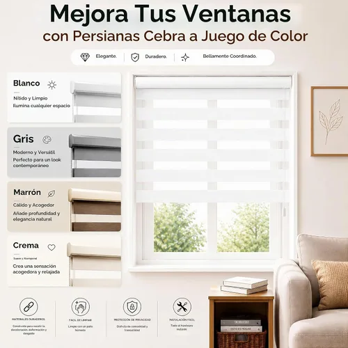 Vista 4 de Pinecrest - Persianas de cebra personalizadas para ventanas, color blanco