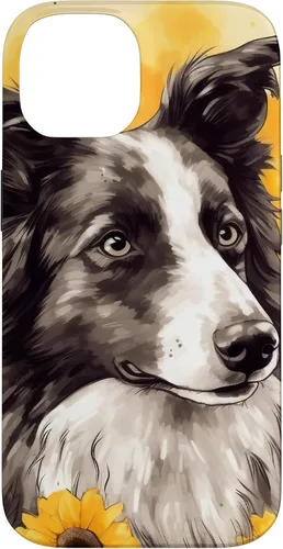 Vista 4 de iPhone 16 Border Collie Dog Watercolor Sunflower Border Collie Case