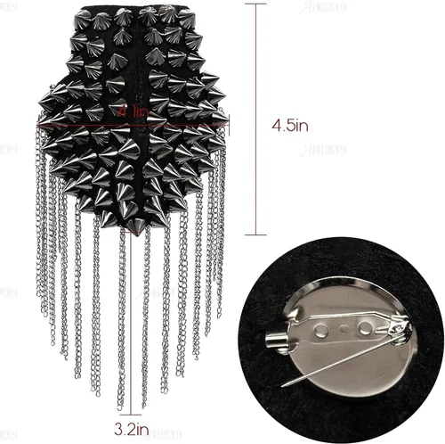 Vista 7 de AUEAR, 1 Pair Rivet Shoulder Epaulets Tassel Chain Fashion Metal Epaulettes Badge for Men and Women