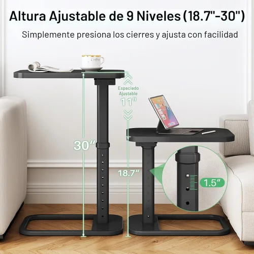 Vista 5 de Kitstorack - Bandeja/mesa de TV, altura ajustable y esquinas metálicas redondeadas, mesa para aperitivos para sofá, cama, silla, sala de estar, mesa