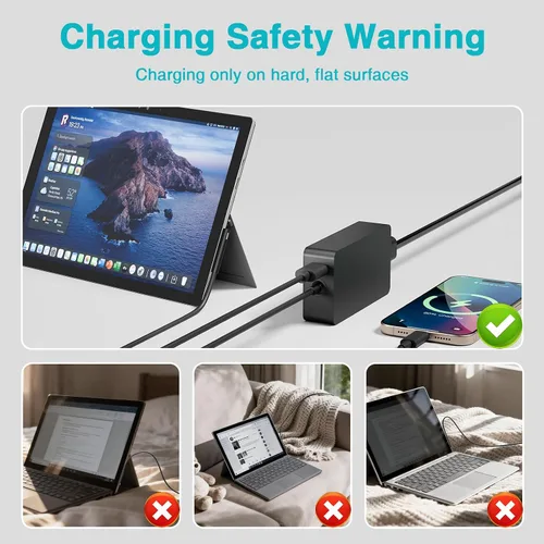 Vista 10 de Cargador de 65 W compatible con Microsoft Surface Pro 11, 10, 9, 8, 7+, 7, 6, 5, 4, 3, X, adaptador de corriente para Windows Surface Laptop