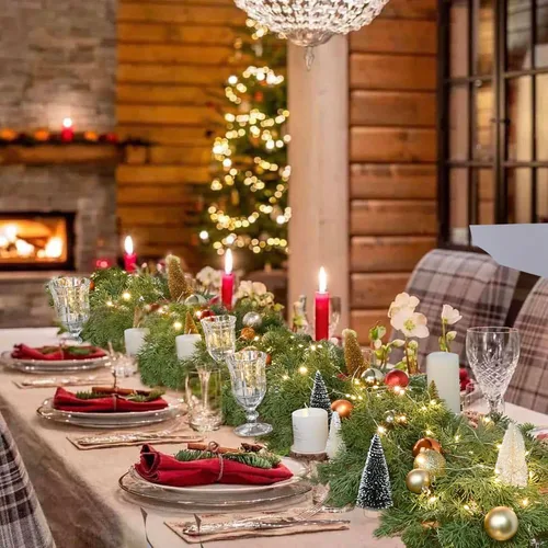 Vista 6 de Guirnalda de pino de Navidad iluminada de 6 pies, guirnalda de vegetación de Navidad con adornos de bolas, guirnalda de ciprés artificial de cedro