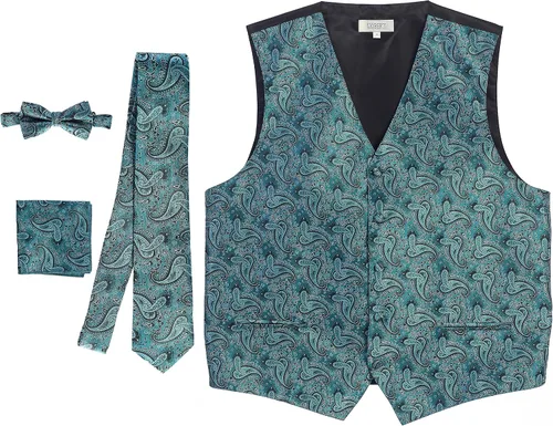 Vista 29 de Gioberti Chaleco formal de cachemira de 4 piezas para hombre, corbatín y pañuelo de bolsillo Negro B