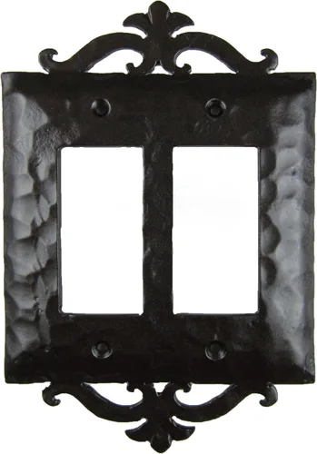 Vista 2 de Cubierta de placa de interruptor de doble decoración de hierro forjado con desplazamiento español EPH25 (negro)