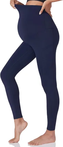 Vista 2 de POSHDIVAH Leggings de entrenamiento de maternidad para mujer sobre el vientre, pantalones de yoga con bolsillos, ropa deportiva suave, pantalones