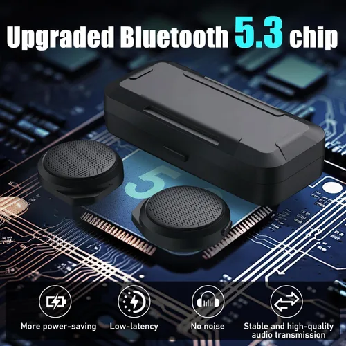 Vista 5 de Auriculares Bluetooth para motocicleta con estuche de carga, altavoz Bluetooth para casco con micrófonos y control remoto, batería de 1900 mAh, 50
