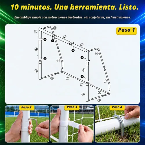 Vista 4 de Kids Soccer Goal, 12x6ft/8x6ft/6x4ft Steel Soccer Goals for Backyard Steel Goal for Kids 4–15, for Training and Match Play, Include HDPE Soccer Net