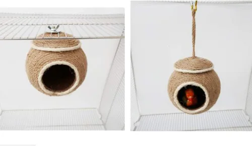 Vista 7 de POPETPOP Cama para dormir loro cuerda natural tejido nido loro hamaca cálida cuerda cama de pájaro