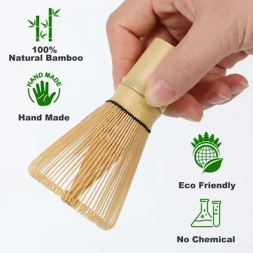 Vista 4 de Juego de batidor de matcha, juego de 4 piezas, batidor de bambú matcha + soporte para batidor de cerámica + cuchara+cuchara, 100% hecho a mano