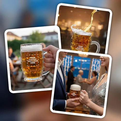 Vista 6 de Juego de 6 tazas de cerveza de vidrio con hoyuelos personalizadas, paquete a granel personalizado, utensilios de bar, ideales para festivales